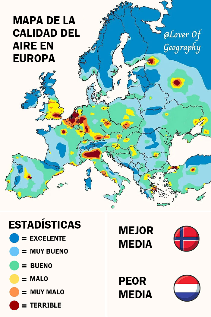 Este post muestra la calidad del aire en Europa a partir de estadísticas basadas en 2010-2021