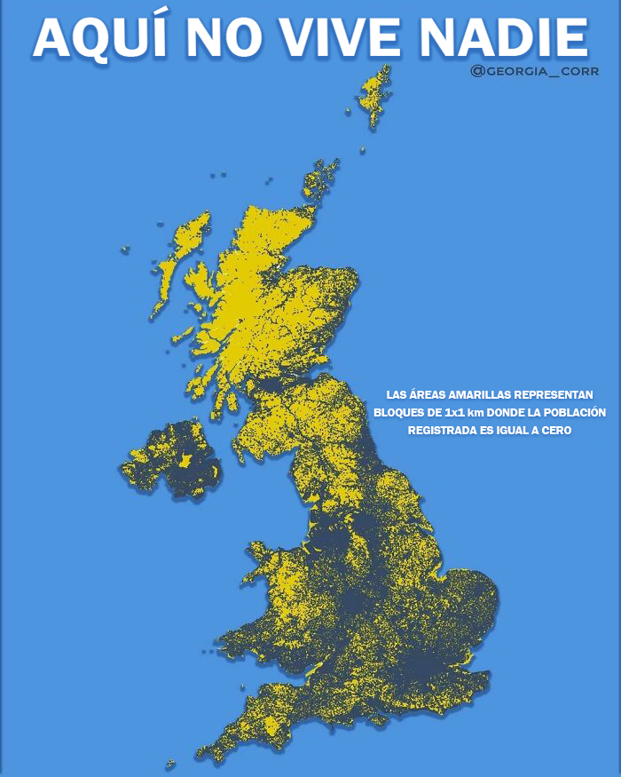"Aquí no vive nadie", zonas de 1x1 km en el Reino Unido donde la población registrada es igual a cero