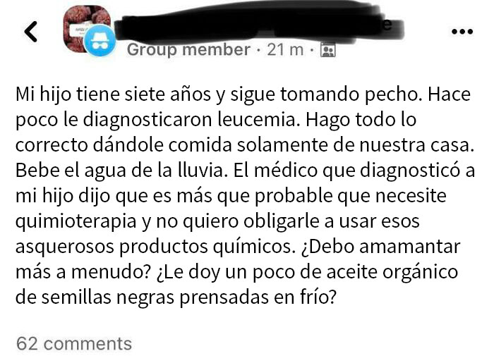 Amamantar a su hijo no está curando su leucemia