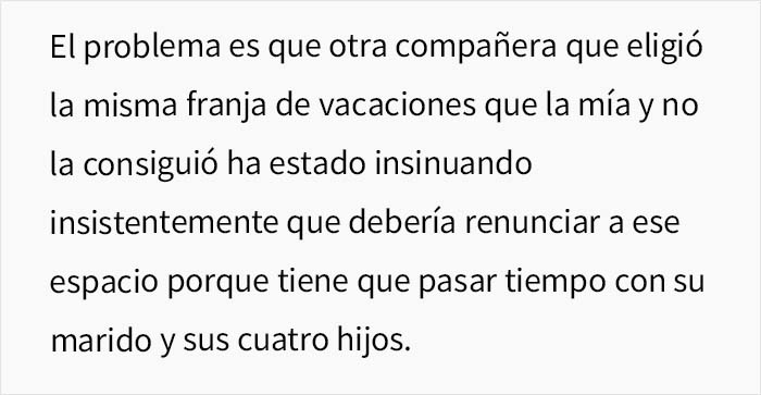 Esta mujer sin hijos se niega a ceder su licencia anual a una compañera con 4 hijos, y se produce un drama en la oficina