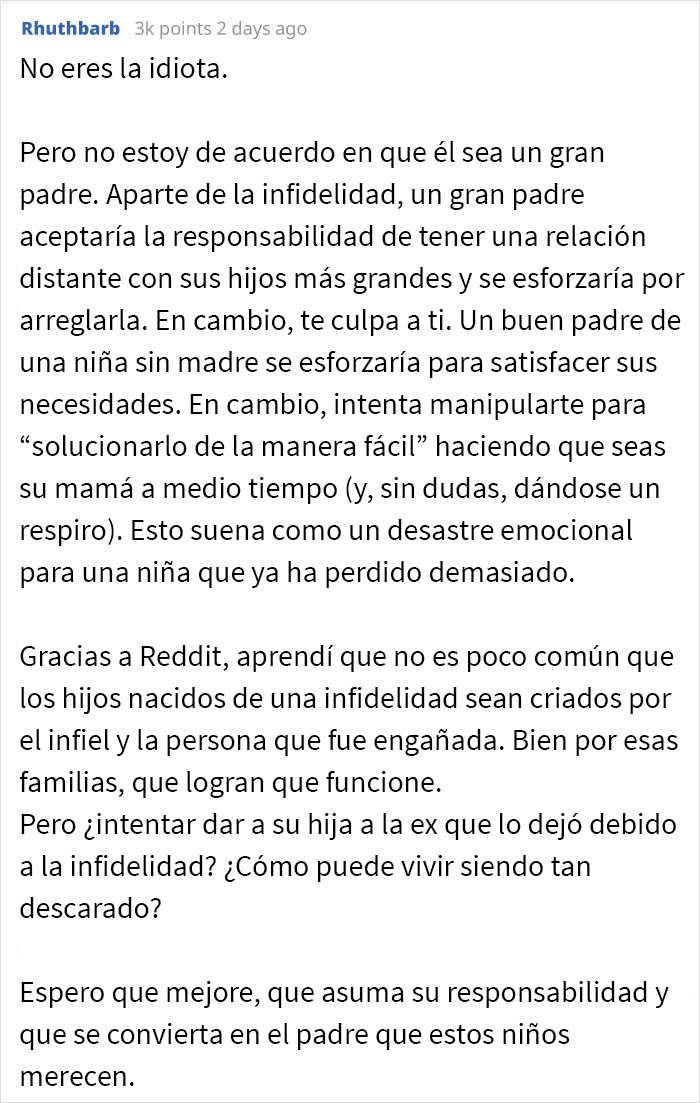 “¿Soy idiota por no querer hacer de madre de la bebé que tuvo mi ex cuando me fue infiel?”