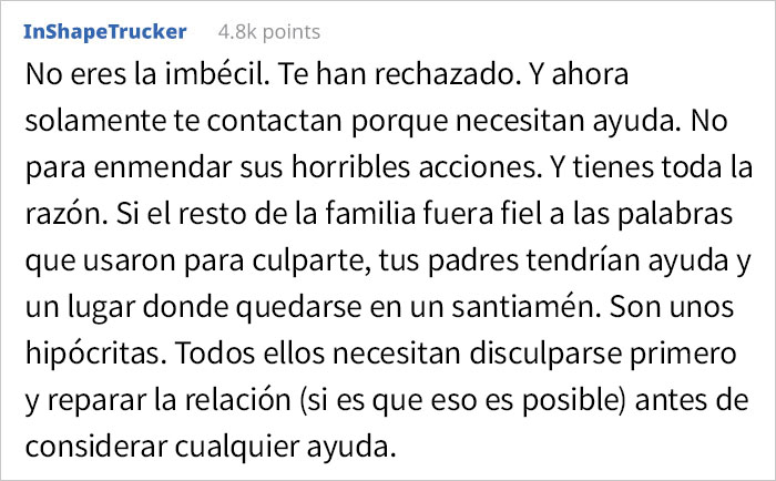 Esta mujer no quiere ayudar a sus padres con dificultades económicas porque renegaron de ella hace 9 años