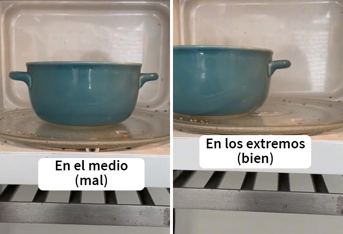 Se supone que deberías colocar las cosas en los extremos de la bandeja del microondas