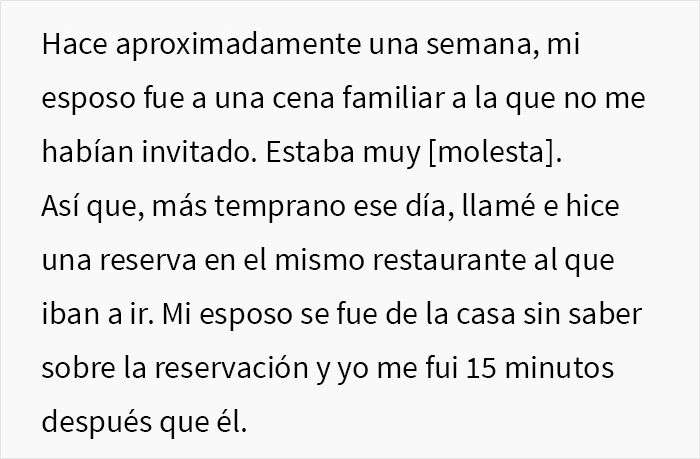 A esta mujer casi nunca la invitan a las cenas de la familia de su marido, así que se coló en una y no les hizo gracia