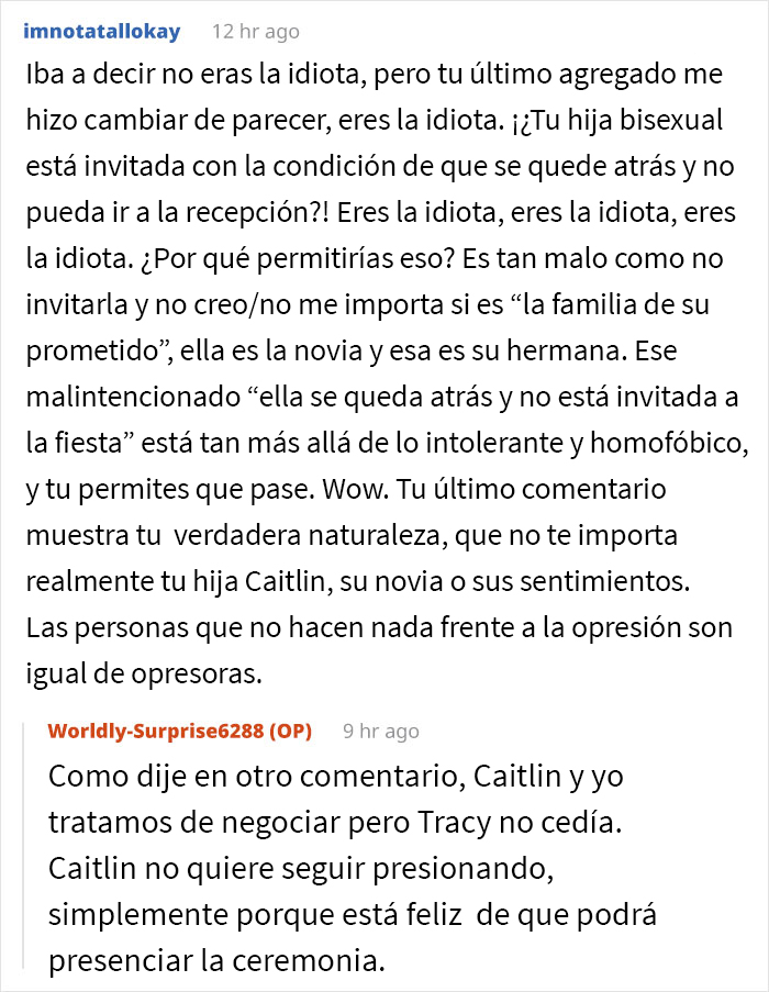 Esta novia se niega a invitar a su hermana a la boda por su sexualidad, y pierde los nervios cuando su madre se rehúsa a ir también