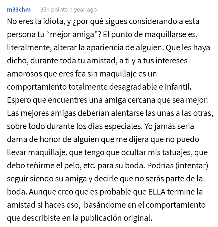 Esta dama de honor, que tiene una cicatriz en el rostro, preguntó si podía no asistir a la boda cuando la novia le prohibó usar maquillaje