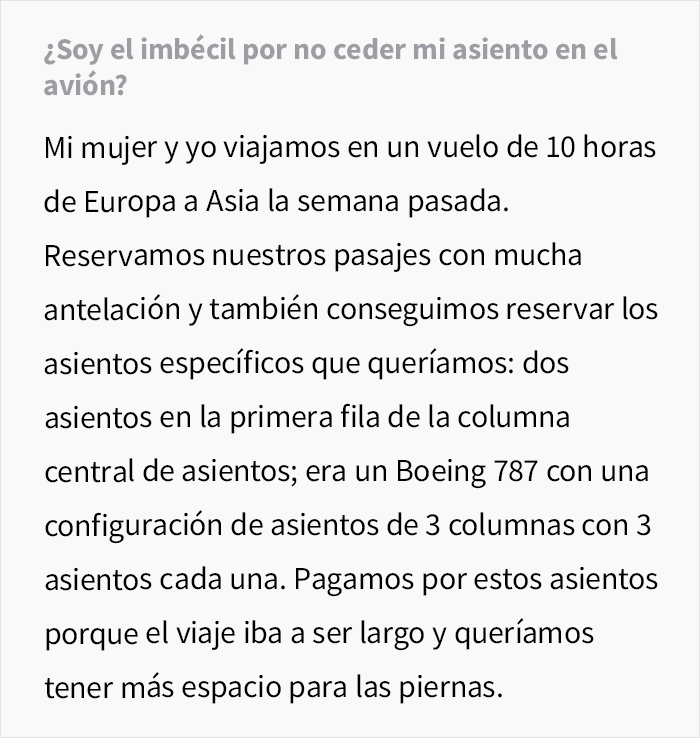 Una madre furiosa porque un chico no le cede el asiento en el avión hace comentarios sarcásticos, él recurre a Internet para preguntar cuál de los dos se equivocó