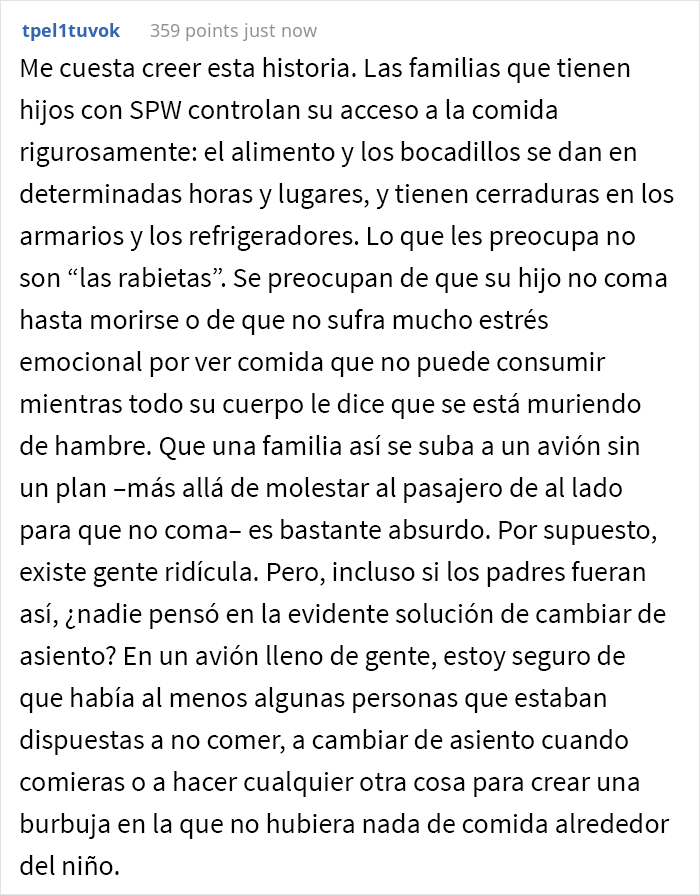 “No me importa, toma un vuelo privado”: Un pasajero le dijo a esta persona diabética que no comiera ya que su hijo tenía síndrome de Prader-Willi, pero el pasajero interpelado se negó por completo