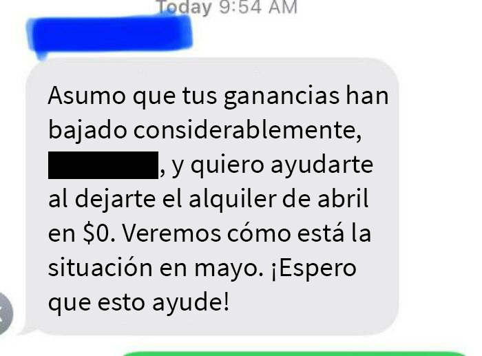 Un mensaje de texto de los dueños durante esta mañana