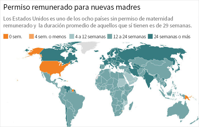 Países que ofrecen permisos de maternidad remunerados y el tiempo que ofrecen a las futuras madres