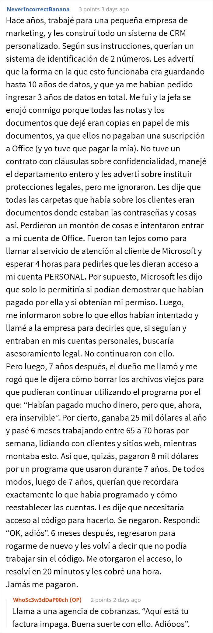 Este ex-empleado cumplió maliciosamente y “olvidó todo sobre la empresa”, pero su jefe le pidió ayuda tras 10 años