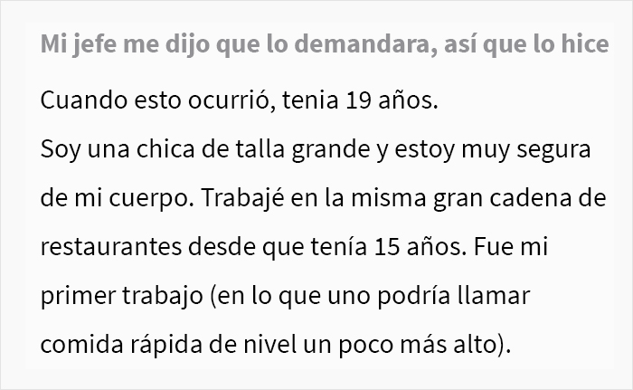 "Mi jefe me dijo que lo demandara, así que eso hice": Esta empleada de talla grande se rió la última tras demandar a su "terrible jefe"