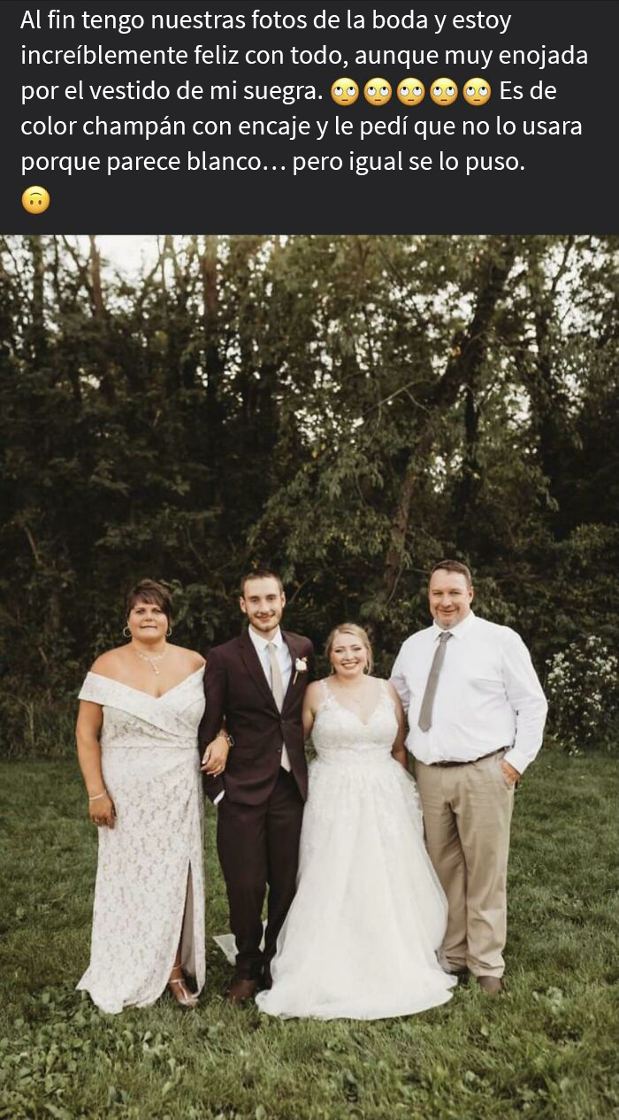 La novia le pidió a su suegra que no se pusiera un vestido blanco, pero ella lo hizo de todas formas