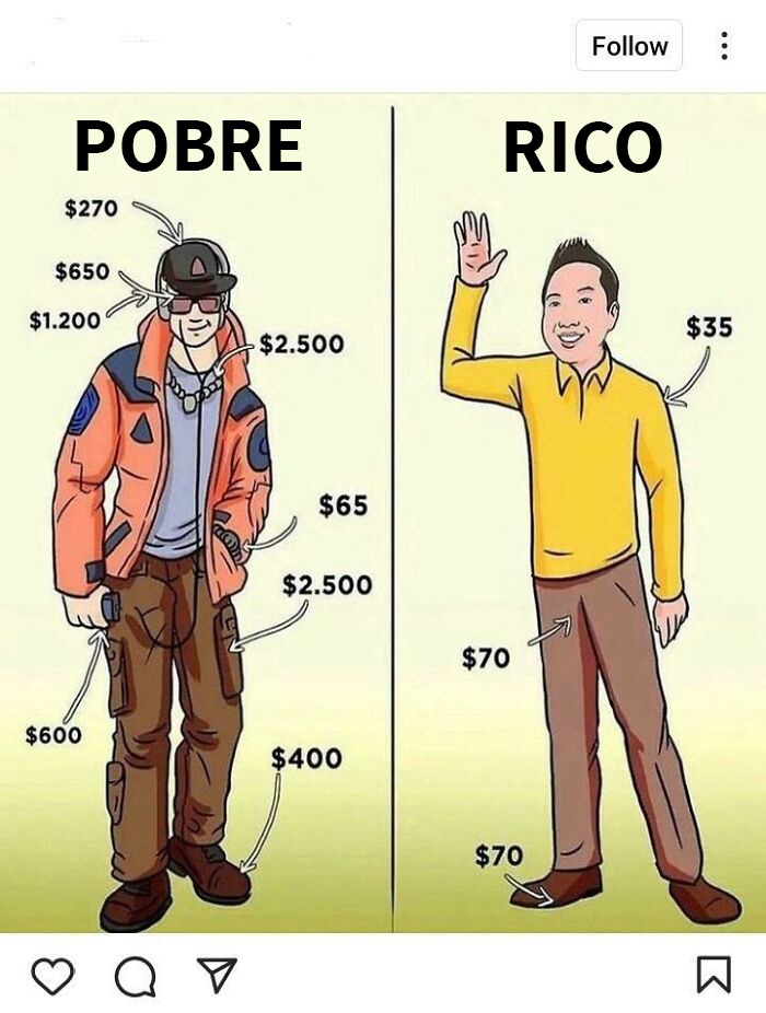 Es verdad, ¡la gente pobre siempre gasta al menos 8.185 dólares en ropa! Encontré esto en una de estas tontas cuentas de Instagram para emprendedores
