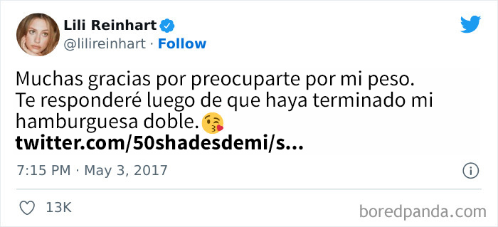 Lili Reinhart les respondió a personas que quisieron avergonzarla de su cuerpo y que se preocuparon por su peso