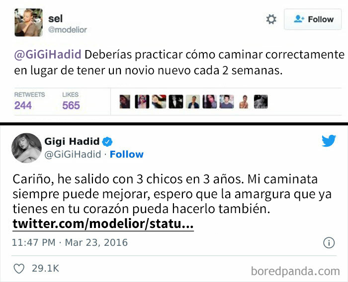 Gigi respondiéndole a un troll