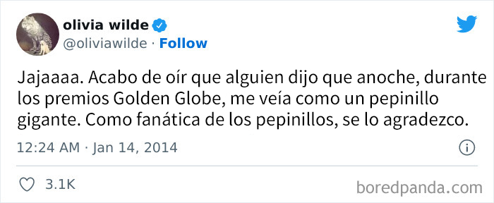 Lo que le contestó Olivia Wilde a la persona que dijo que se vio como un pepinillo durante los premios Golden Globe