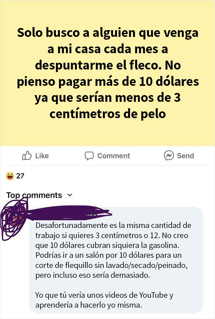 10 dólares por un corte de pelo a domicilio 