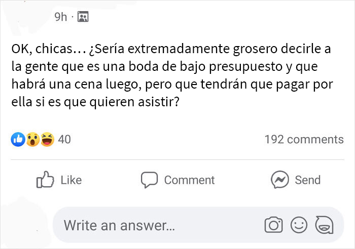 Esto es de un grupo de Facebook en el que estoy. Chica, si tienes que preguntarlo, probablemente ya conozcas la respuesta