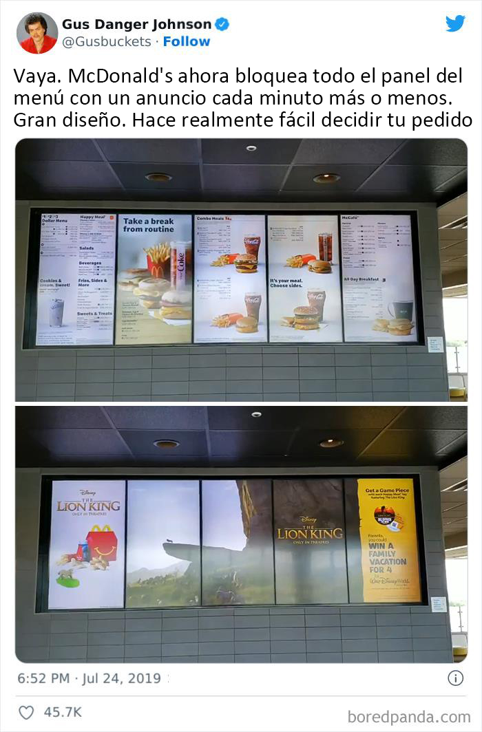 Este panel de menú de McDonald's
