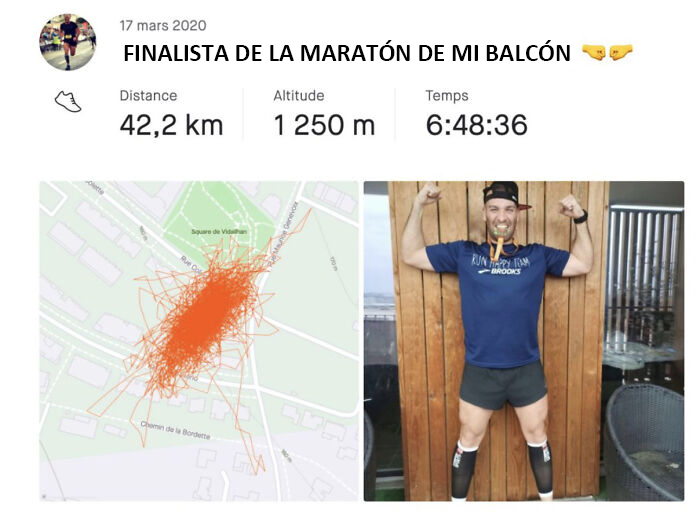 La maratón de París fue cancelada, así que este tipo corrió de un lado a otro en su balcón de 7 metros la distancia de una maratón
