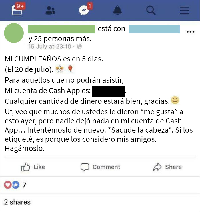 ¡Es mi cumpleaños! ¡Denme dinero!