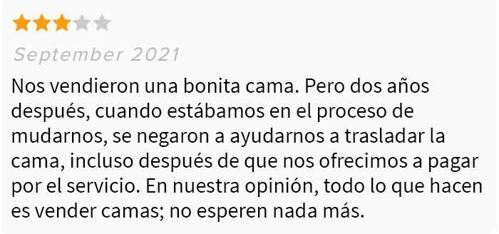 Un cliente está molesto porque una tienda de colchones no quiere… ¿ayudarle a mudarse?