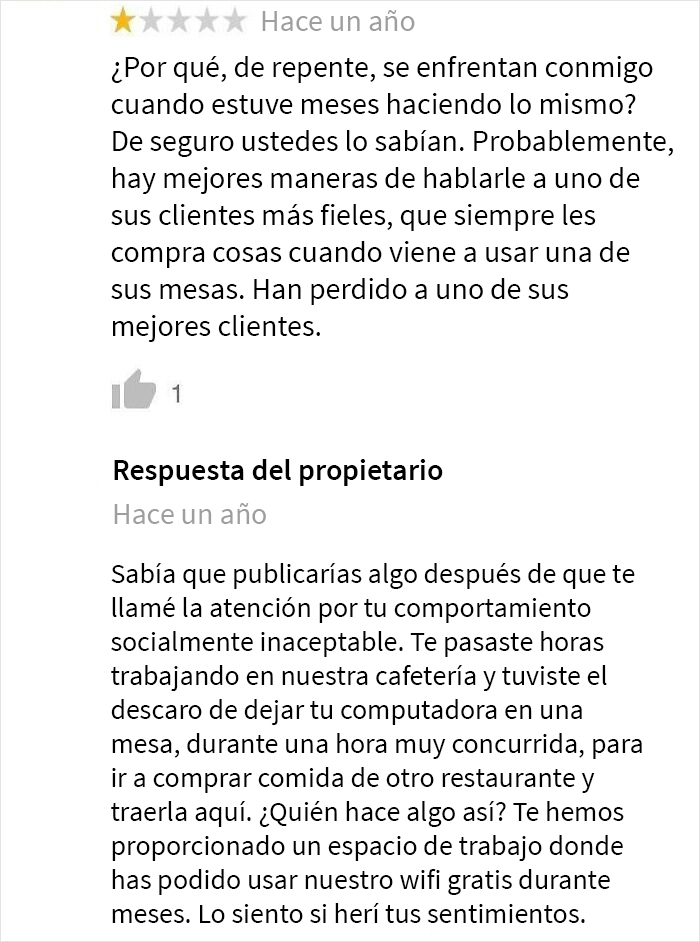 Un tacaño se enfada al haber sido expulsado de una cafetería con WiFi gratuito por llevar comida de otro restaurante