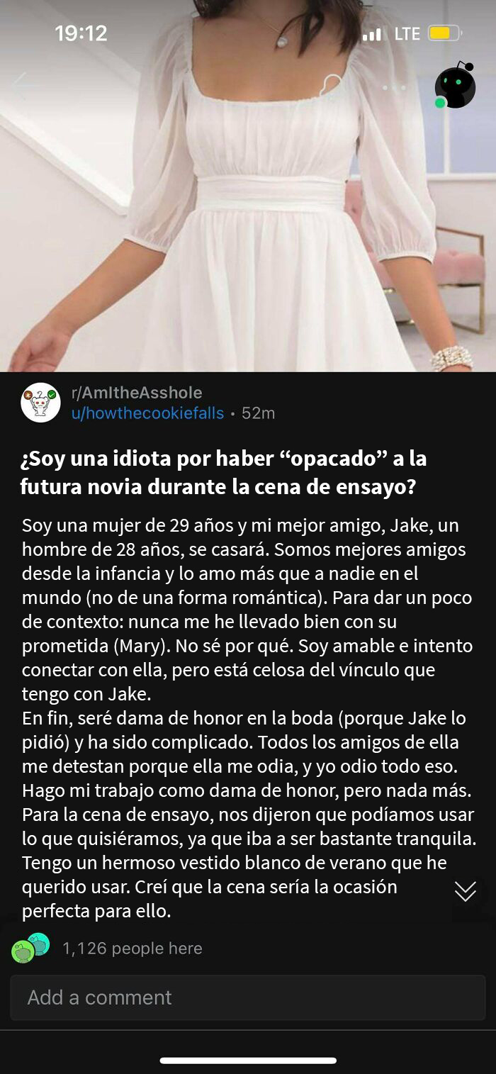 Lo encontré en el subreddit “AITA”