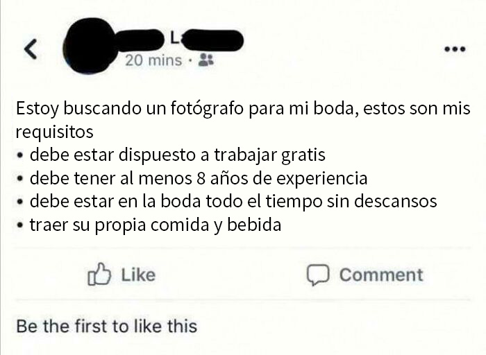 Contratación de un fotógrafo de bodas gratis (encontrado en Twitter)