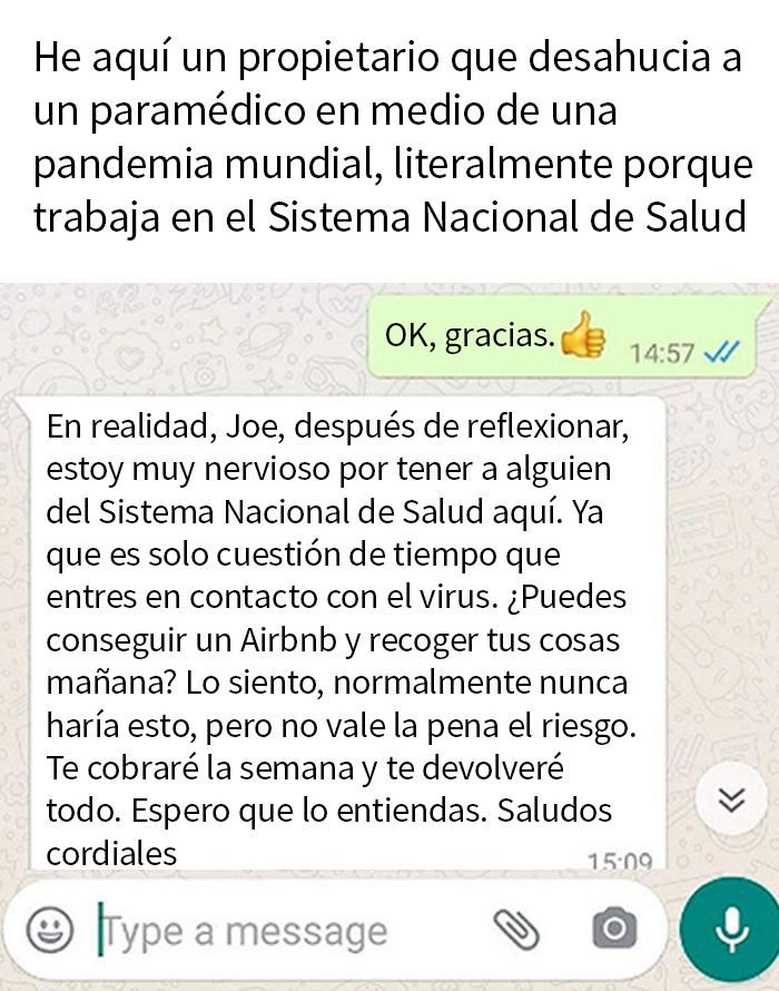 Casero echando a un paramédico en medio de la pandemia