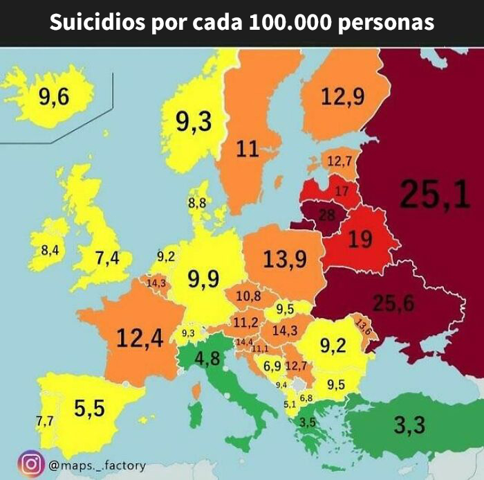 Tasa de suicidio en Europa - 2018