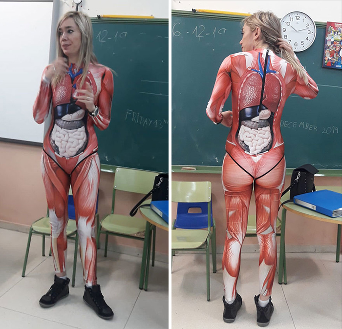 Este profesor rindió homenaje a una de sus alumnas luciendo un disfraz de un dibujo que ella había hecho