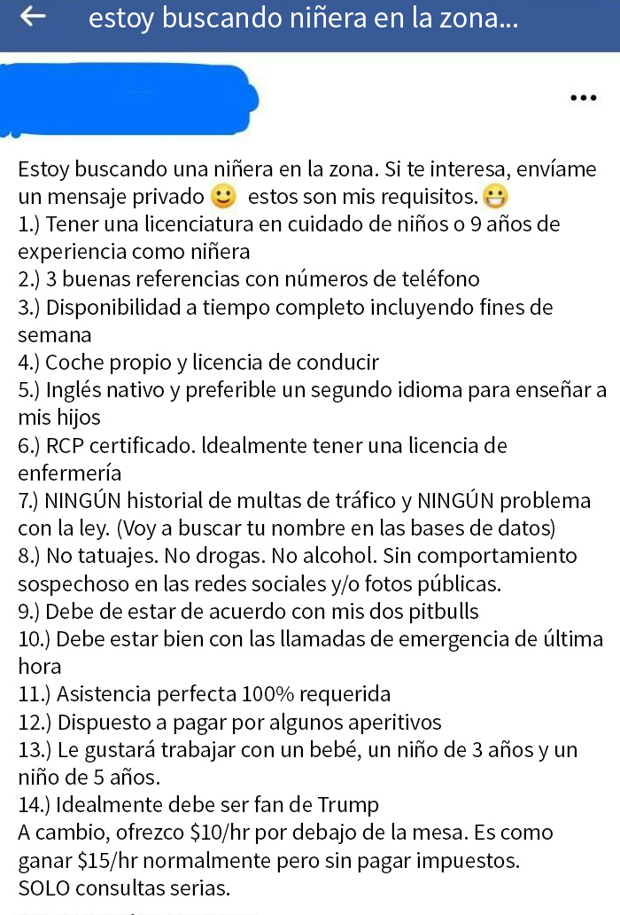 Petición delirante para una niñera