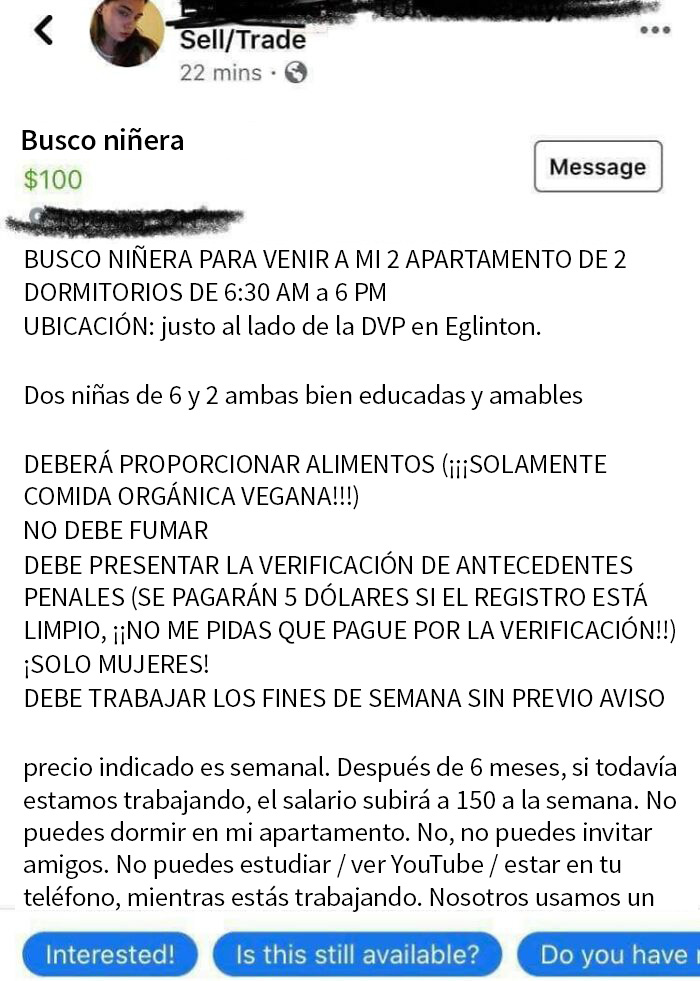 100 dólares por 60 horas semanales más comida vegana parece una ganga