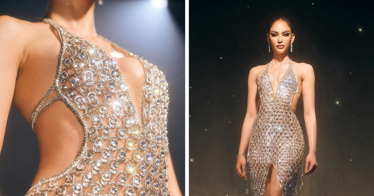Miss Tailandia rinde homenaje a sus padres con un deslumbrante vestido hecho de anillas de latas recicladas