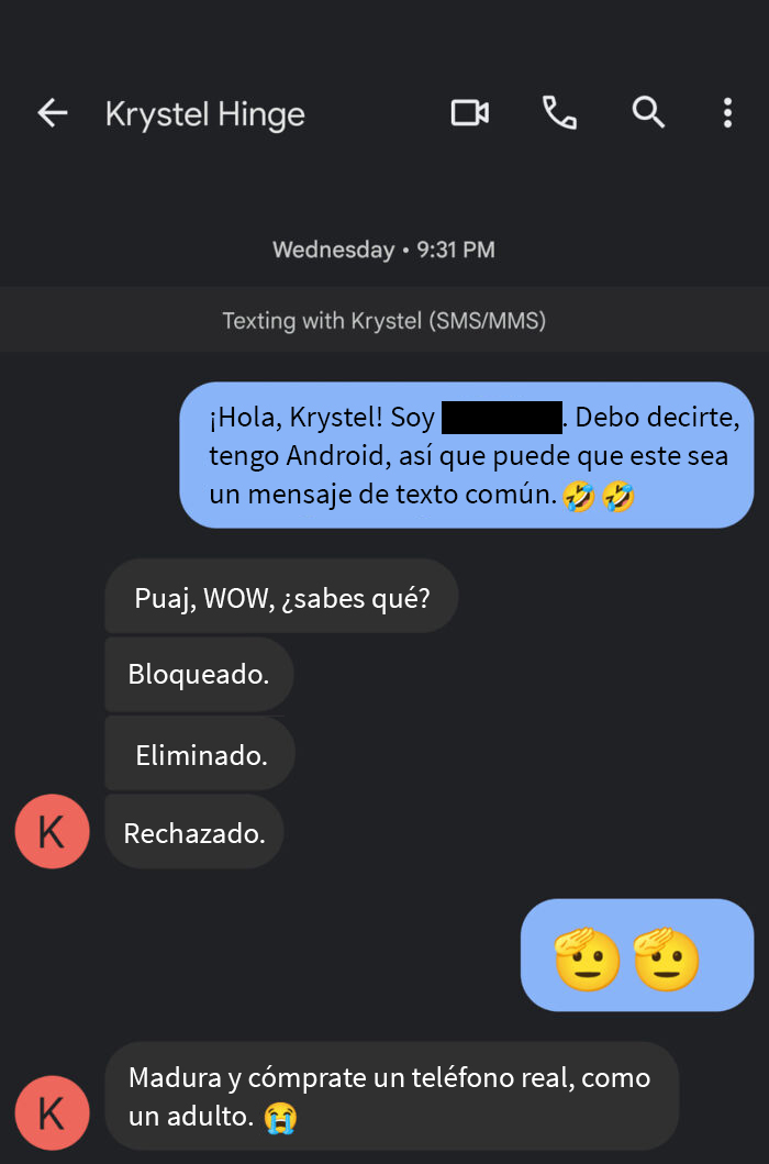 De verdad me bloqueó/quitó el match