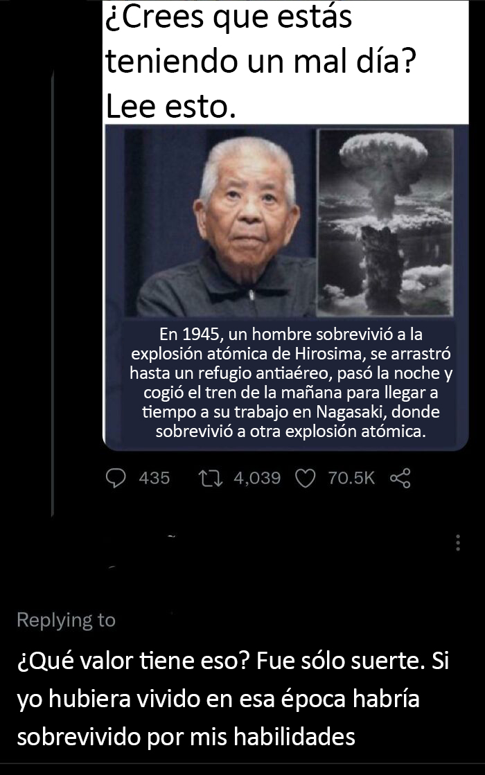 Un usuario de Twitter cree que sería capaz de sobrevivir a 2 explosiones nucleares por sus "habilidades"