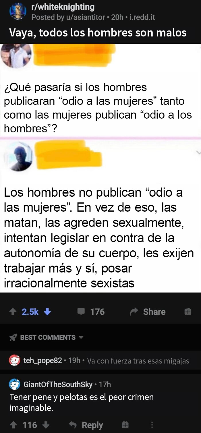 r/Whiteknighting es un subreddit para redditors masculinos frágiles aparentemente