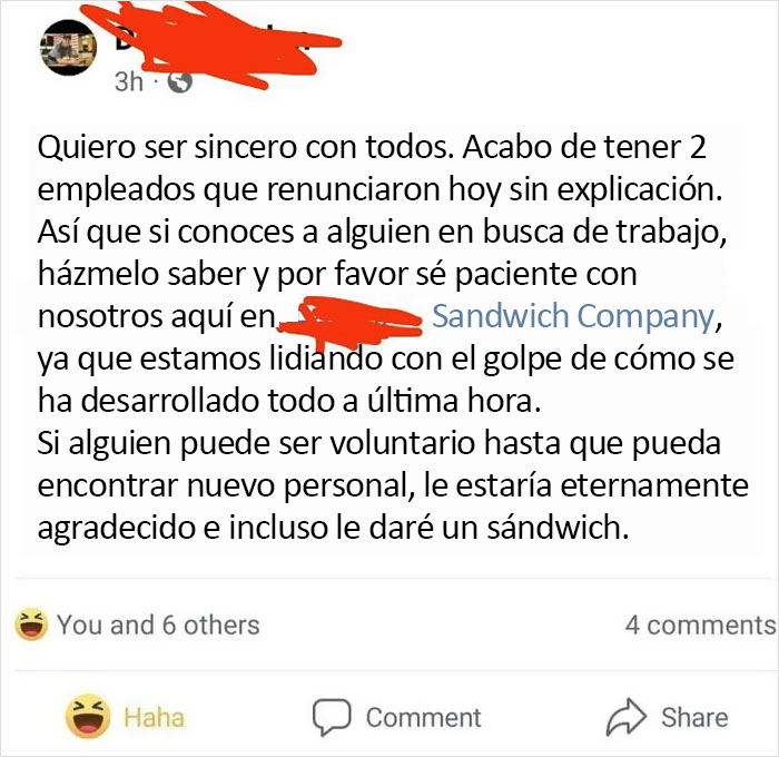 Un directivo pide voluntarios tras la marcha de la mitad de sus empleados por su bajo salario