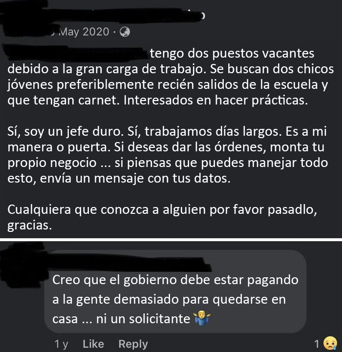 Mi jefe publicó esta descripción del trabajo en Facebook y luego lo comentó una semana después. Me pregunto por qué nadie se presentó