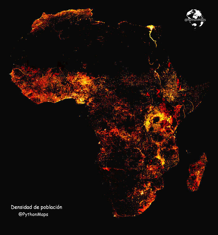 La densidad de población en África 