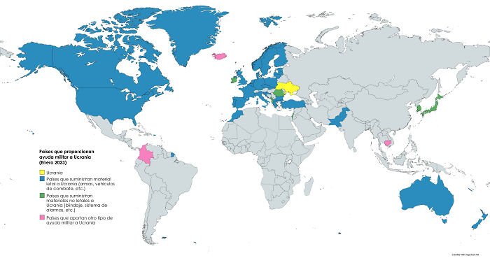 Países que proporcionan ayuda militar a Ucrania (Enero 2023)