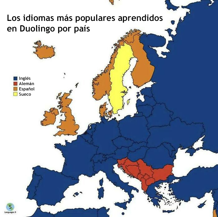 Los idiomas más populares aprendidos en Duolingo por país 