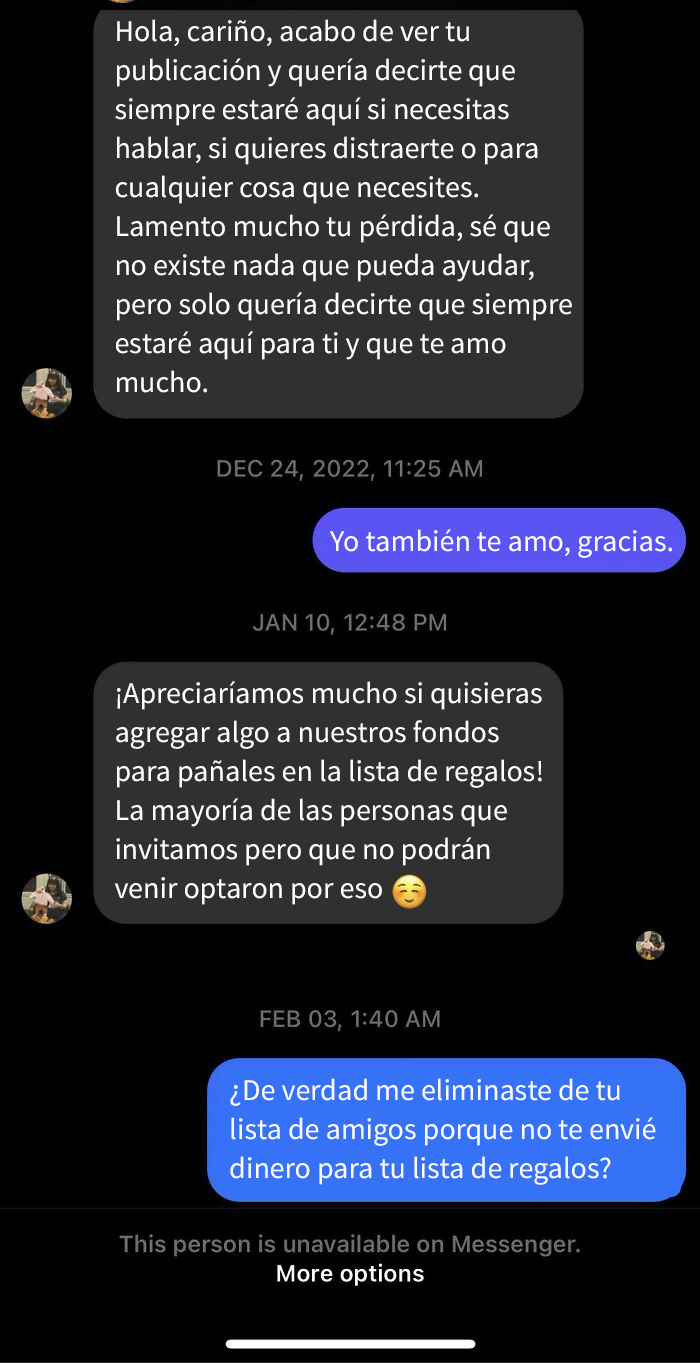 Cuando tu amiga te bloquea porque no le diste dinero luego de que tu mamá falleciera