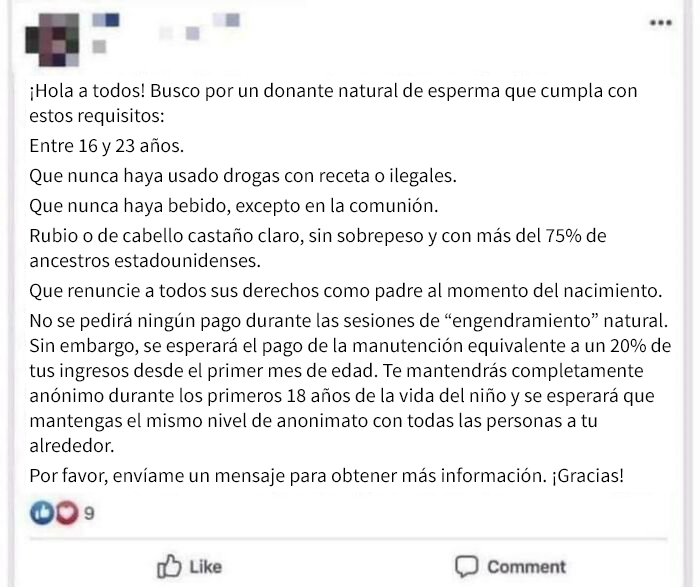 Necesita un donante de esperma que pague la manutención de su hijo