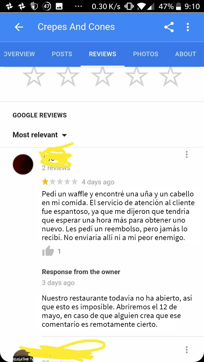 Crítica falsa antes incluso de que abra el restaurante