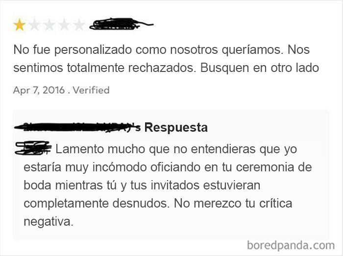 Reseña de una estrella para un oficiante de bodas