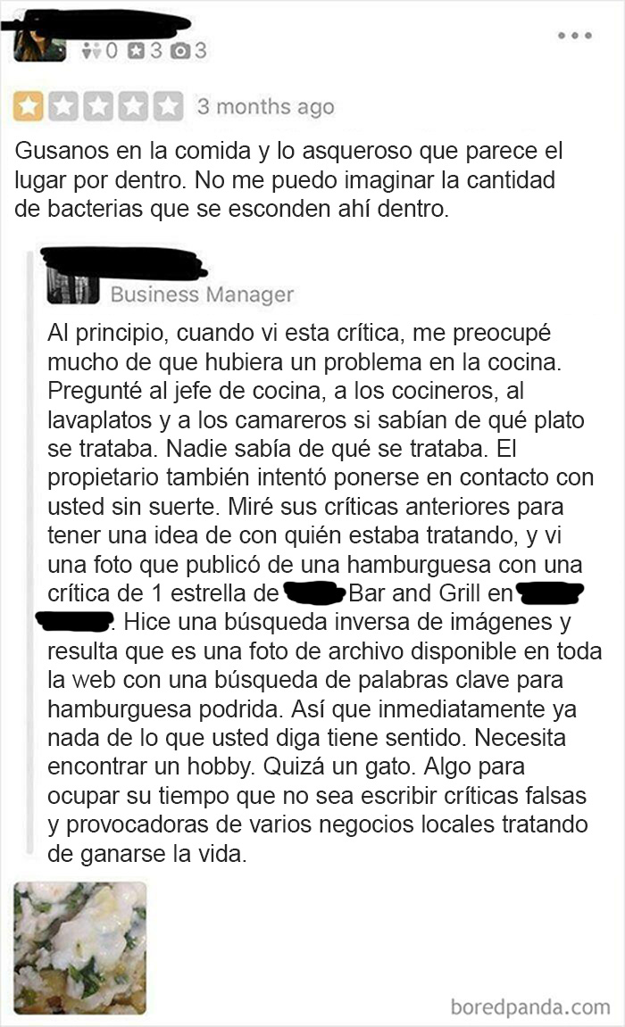 Una mujer escribe una mala crítica falsa y el dueño del restaurante la pone en evidencia