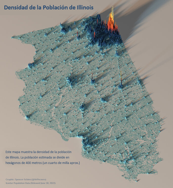 Mapa de densidad de la población de Illinois